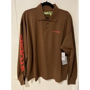 NWT Supervsn Studios Chocolate Brown Long Sleeve Polo Collared Shirt Mens Medium